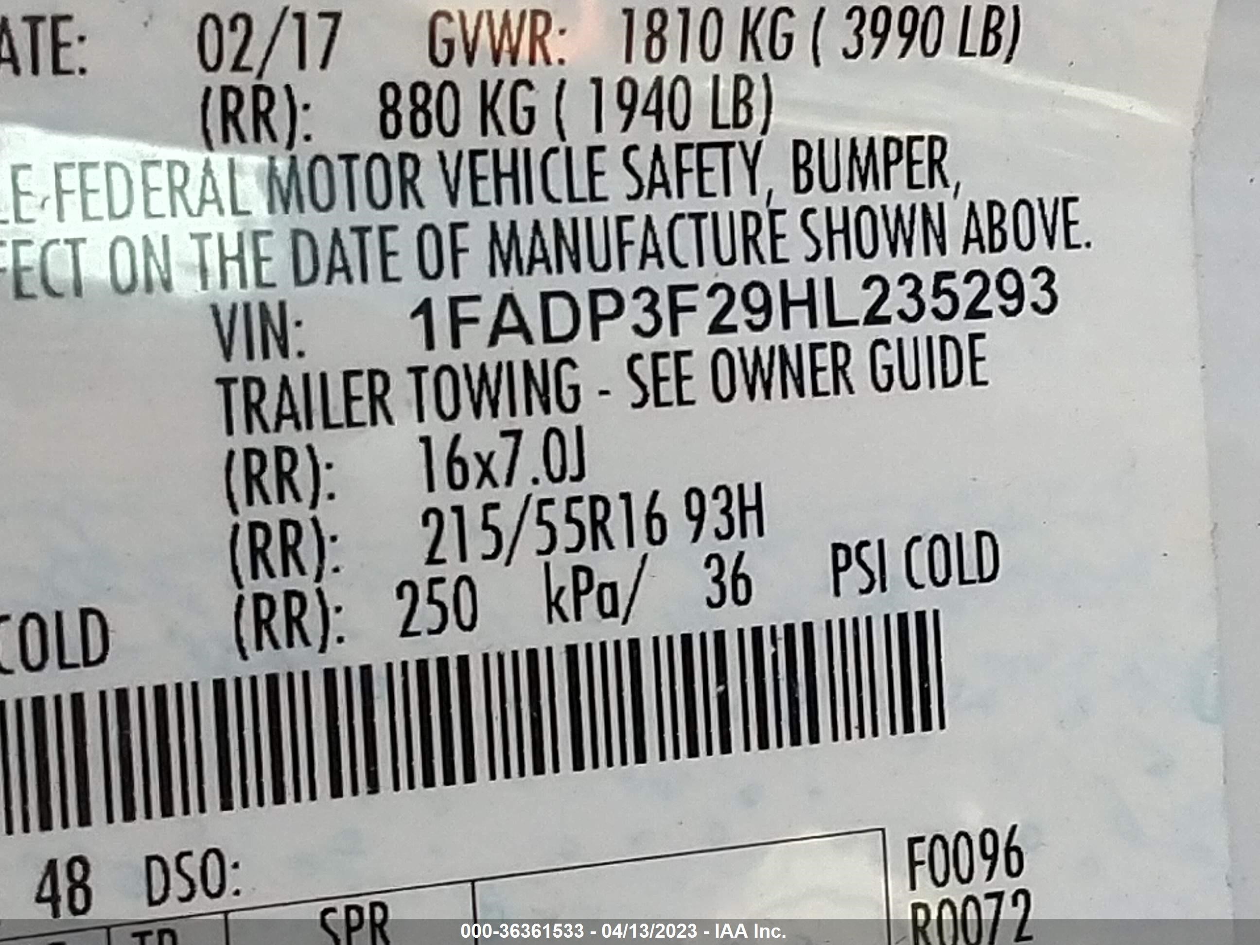 Photo 8 VIN: 1FADP3F29HL235293 - FORD FOCUS 