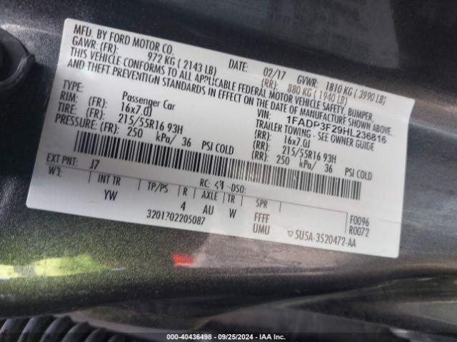 Photo 8 VIN: 1FADP3F29HL236816 - FORD FOCUS 