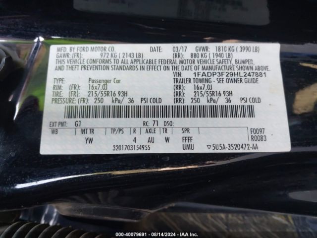 Photo 8 VIN: 1FADP3F29HL247881 - FORD FOCUS 