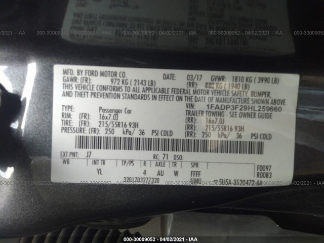 Photo 8 VIN: 1FADP3F29HL259660 - FORD FOCUS 