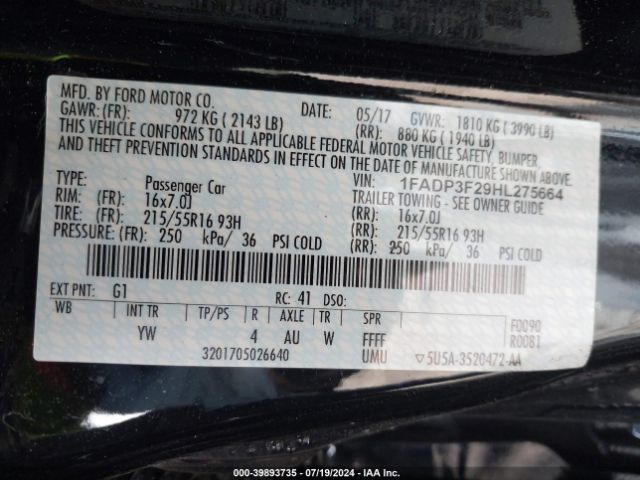 Photo 8 VIN: 1FADP3F29HL275664 - FORD FOCUS 