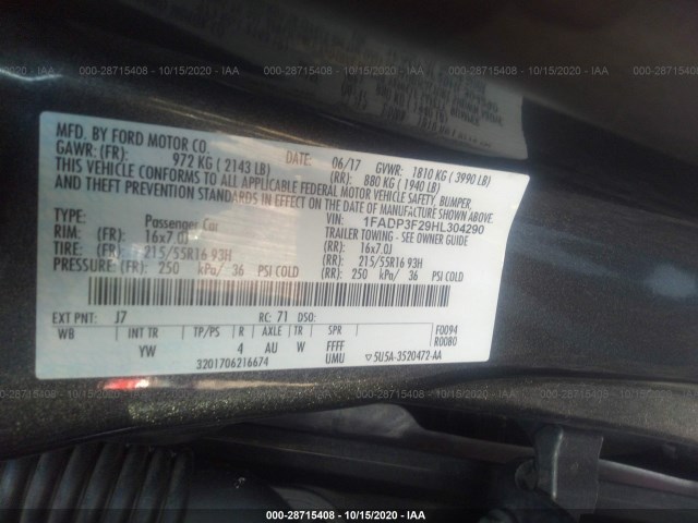 Photo 8 VIN: 1FADP3F29HL304290 - FORD FOCUS 