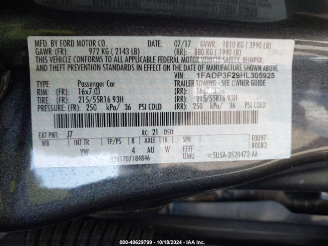 Photo 8 VIN: 1FADP3F29HL305925 - FORD FOCUS 