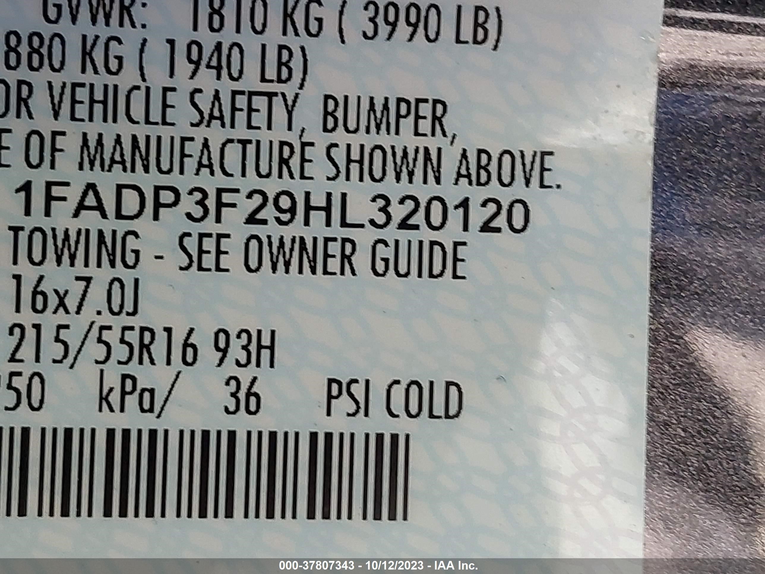 Photo 4 VIN: 1FADP3F29HL320120 - FORD FOCUS 