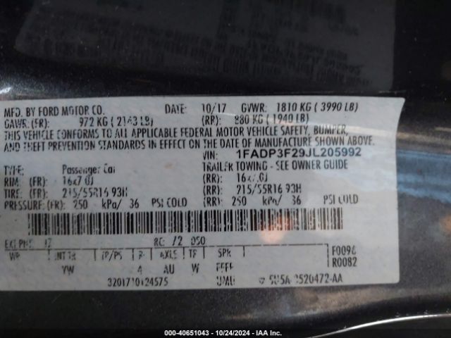 Photo 8 VIN: 1FADP3F29JL205992 - FORD FOCUS 