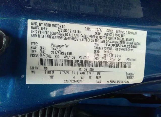 Photo 8 VIN: 1FADP3F29JL235980 - FORD FOCUS 