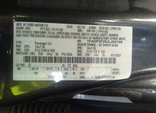 Photo 8 VIN: 1FADP3F29JL262144 - FORD FOCUS 