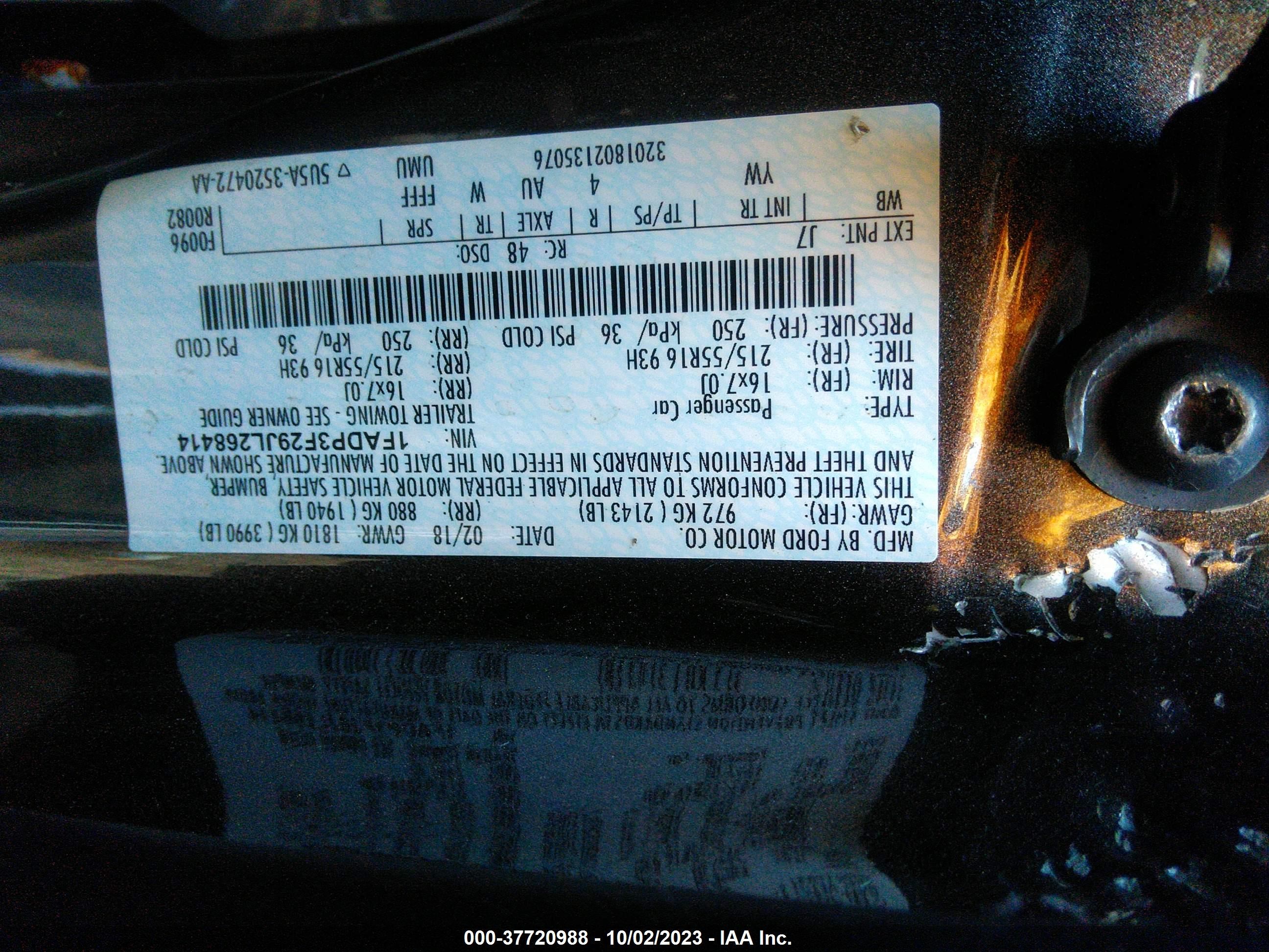 Photo 8 VIN: 1FADP3F29JL268414 - FORD FOCUS 