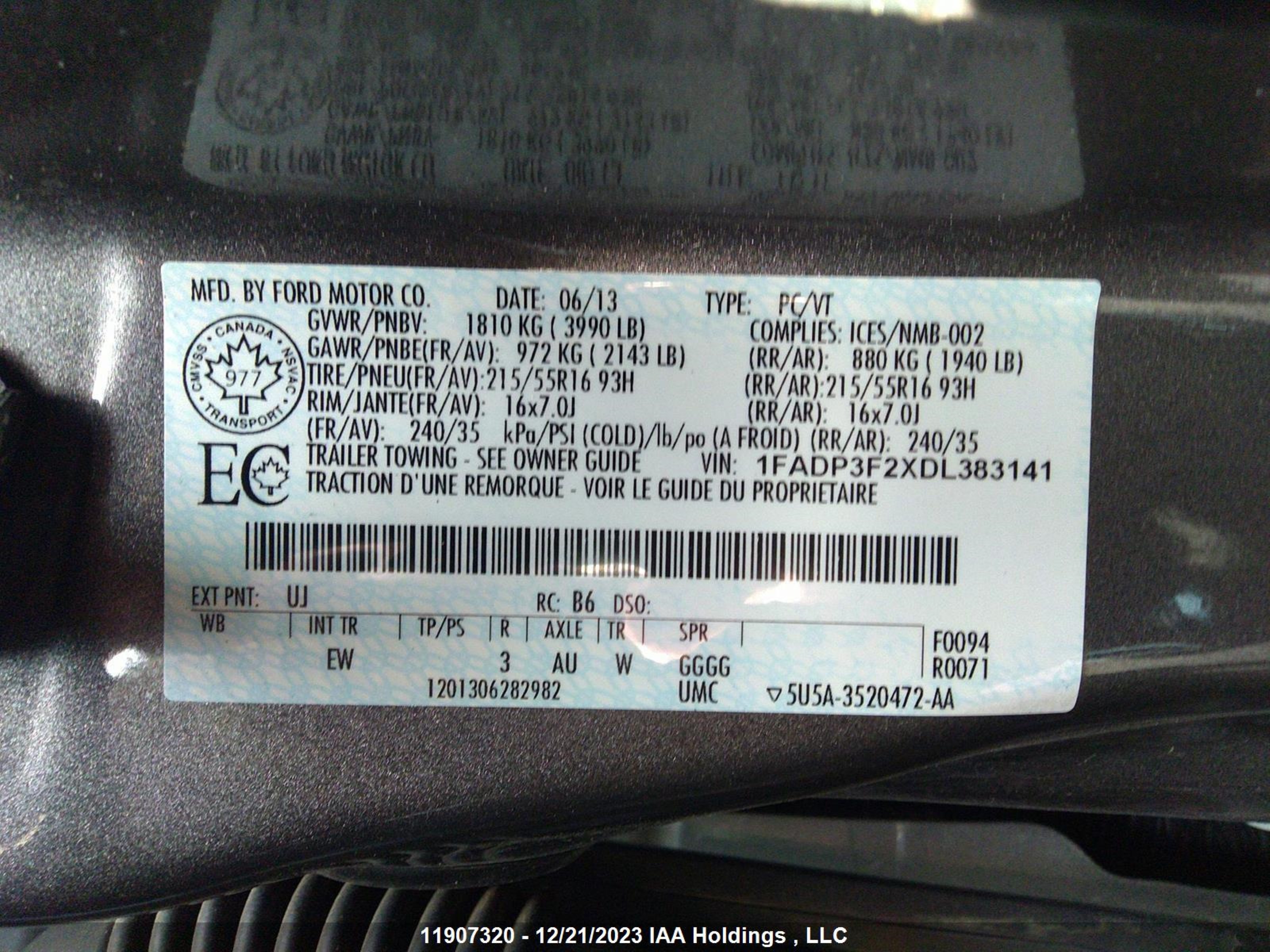 Photo 8 VIN: 1FADP3F2XDL383141 - FORD FOCUS 