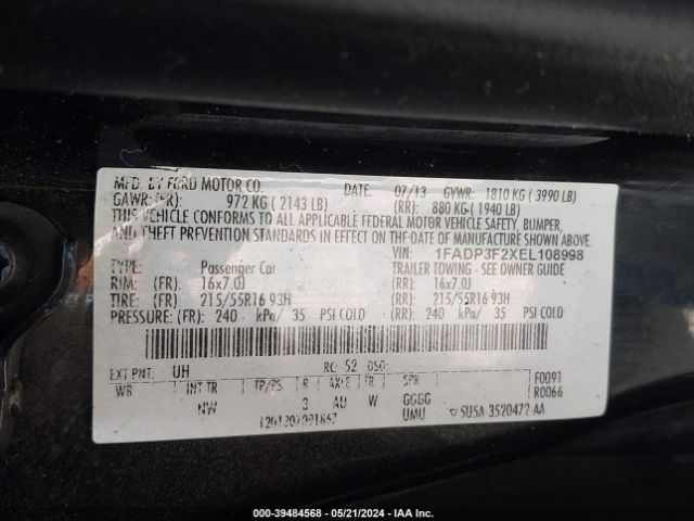 Photo 8 VIN: 1FADP3F2XEL108998 - FORD FOCUS 