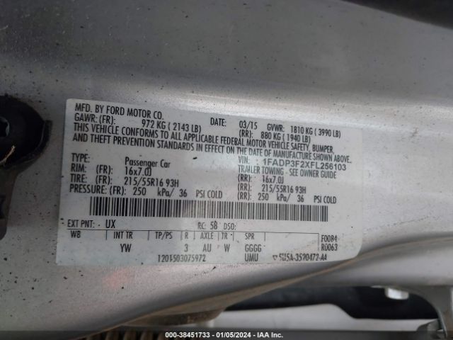 Photo 8 VIN: 1FADP3F2XFL256103 - FORD FOCUS 