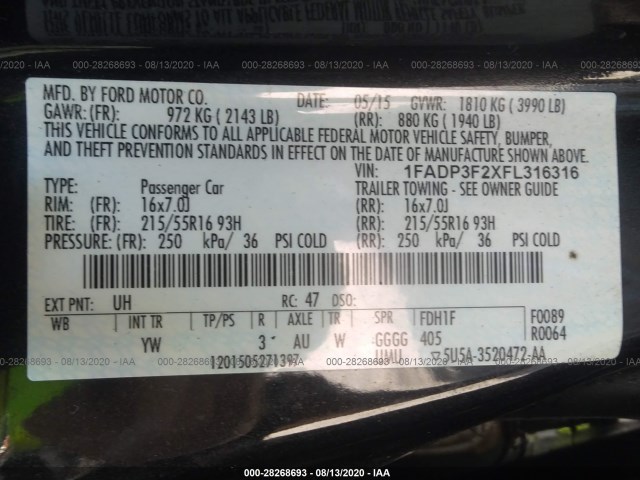 Photo 8 VIN: 1FADP3F2XFL316316 - FORD FOCUS 