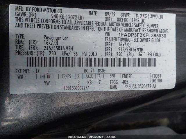 Photo 8 VIN: 1FADP3F2XFL385930 - FORD FOCUS 