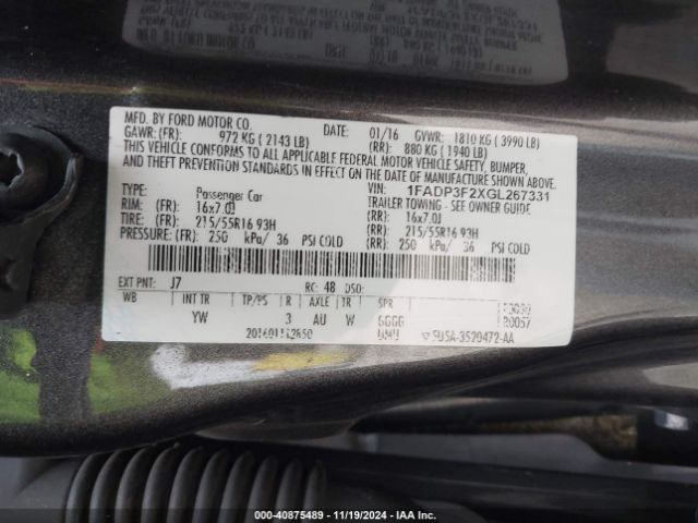 Photo 8 VIN: 1FADP3F2XGL267331 - FORD FOCUS 