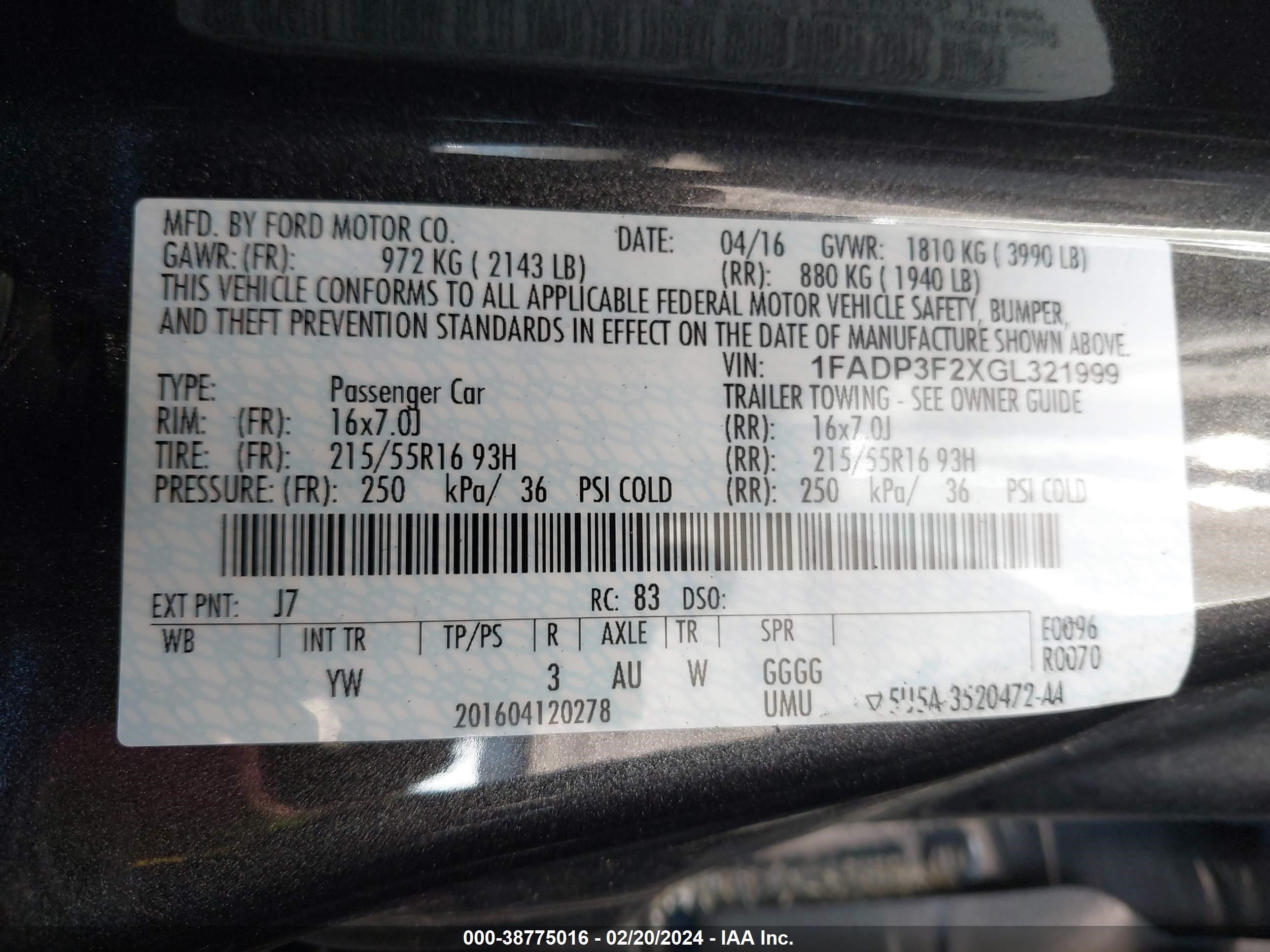 Photo 4 VIN: 1FADP3F2XGL321999 - FORD FOCUS 