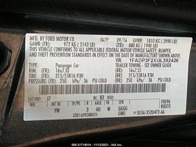 Photo 8 VIN: 1FADP3F2XGL392426 - FORD FOCUS 