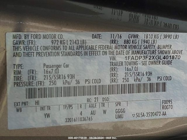 Photo 8 VIN: 1FADP3F2XGL401870 - FORD FOCUS 