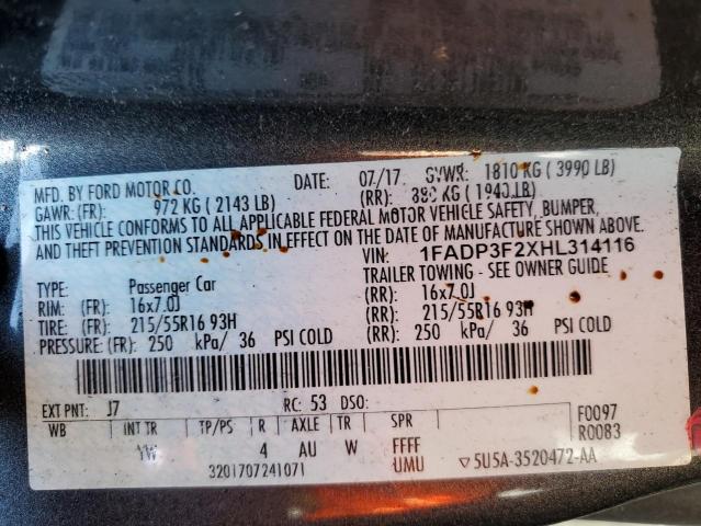 Photo 11 VIN: 1FADP3F2XHL314116 - FORD FOCUS SE 