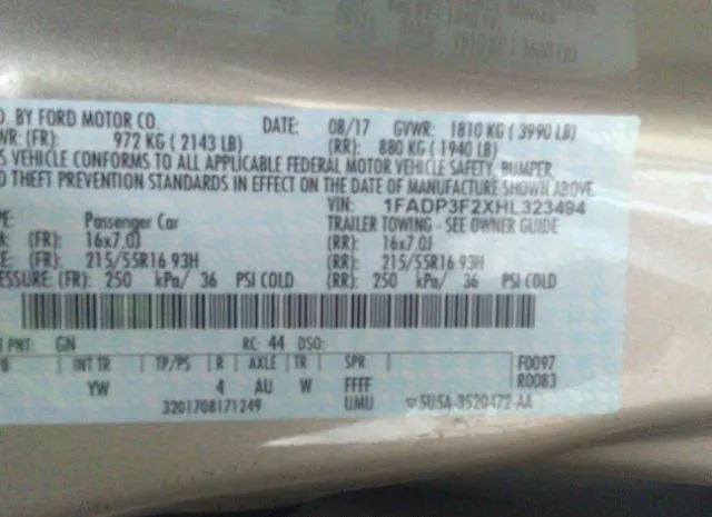 Photo 8 VIN: 1FADP3F2XHL323494 - FORD FOCUS 