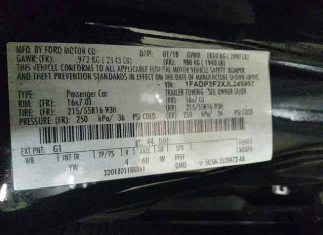 Photo 8 VIN: 1FADP3F2XJL245997 - FORD FOCUS 