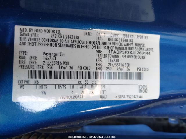 Photo 8 VIN: 1FADP3F2XJL260144 - FORD FOCUS 