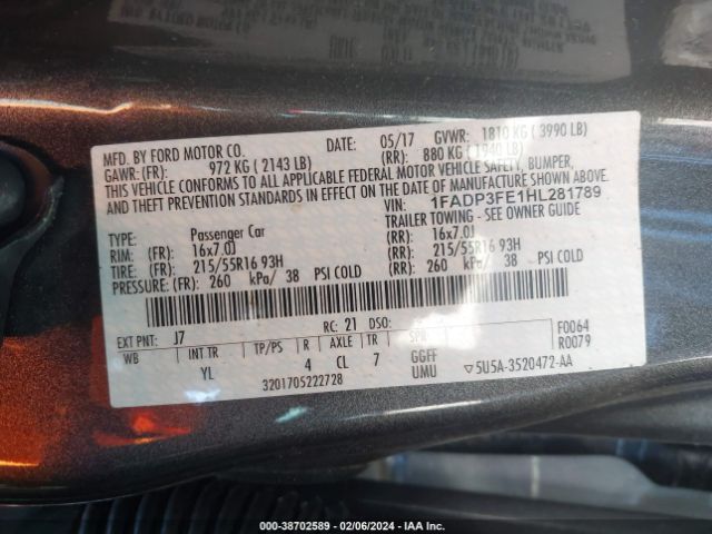 Photo 8 VIN: 1FADP3FE1HL281789 - FORD FOCUS 