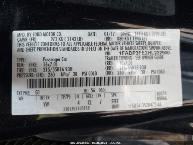 Photo 8 VIN: 1FADP3FE2HL222900 - FORD FOCUS 