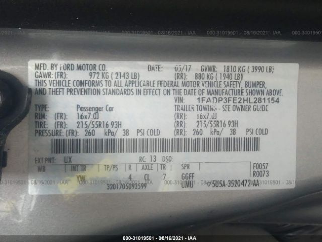 Photo 8 VIN: 1FADP3FE2HL281154 - FORD FOCUS 