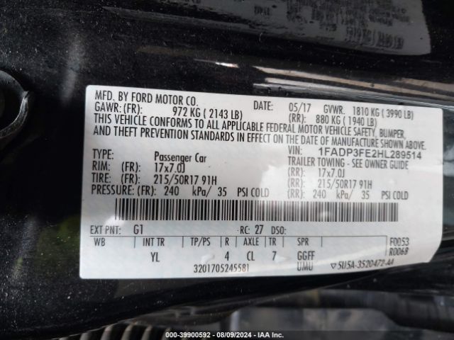 Photo 8 VIN: 1FADP3FE2HL289514 - FORD FOCUS 