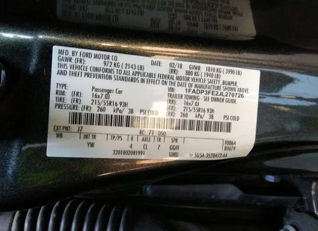 Photo 8 VIN: 1FADP3FE2JL270726 - FORD FOCUS 