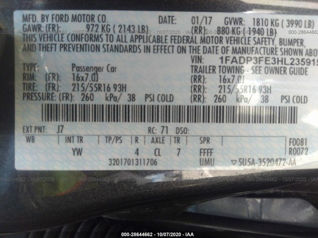 Photo 8 VIN: 1FADP3FE3HL235915 - FORD FOCUS 