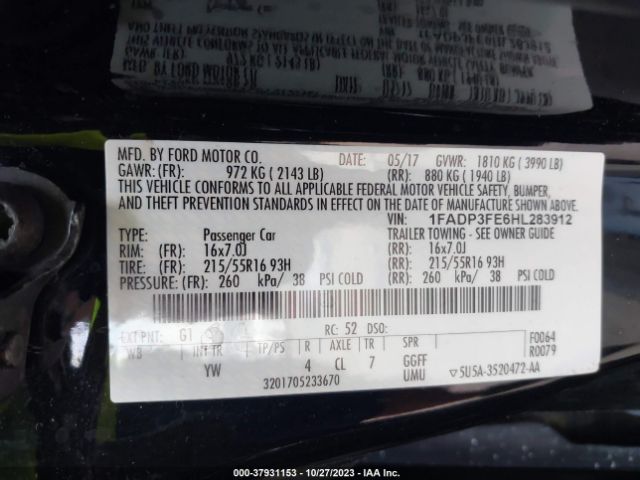 Photo 8 VIN: 1FADP3FE6HL283912 - FORD FOCUS 