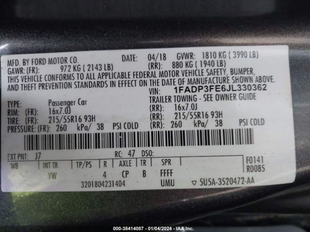 Photo 8 VIN: 1FADP3FE6JL330362 - FORD FOCUS 