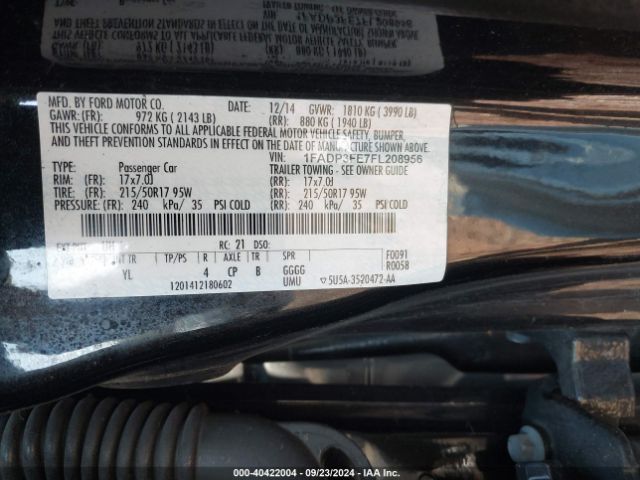 Photo 8 VIN: 1FADP3FE7FL208956 - FORD FOCUS 