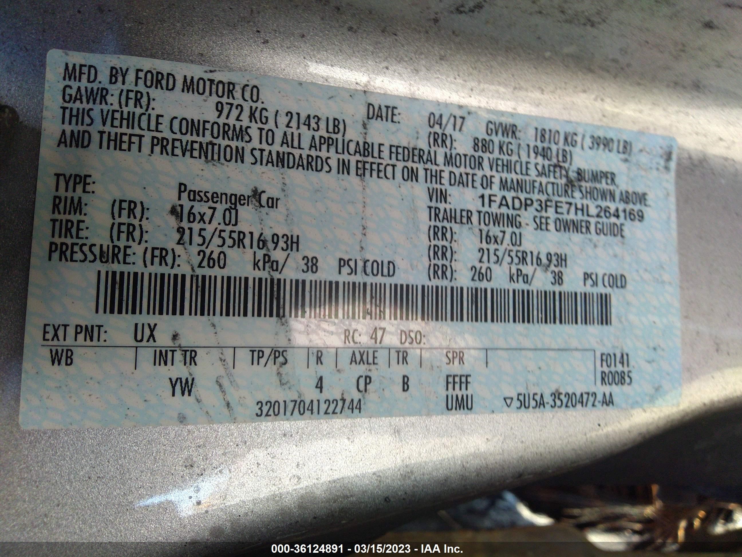 Photo 8 VIN: 1FADP3FE7HL264169 - FORD FOCUS 