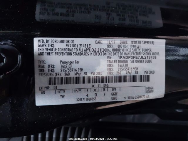 Photo 8 VIN: 1FADP3FE7JL213759 - FORD FOCUS 