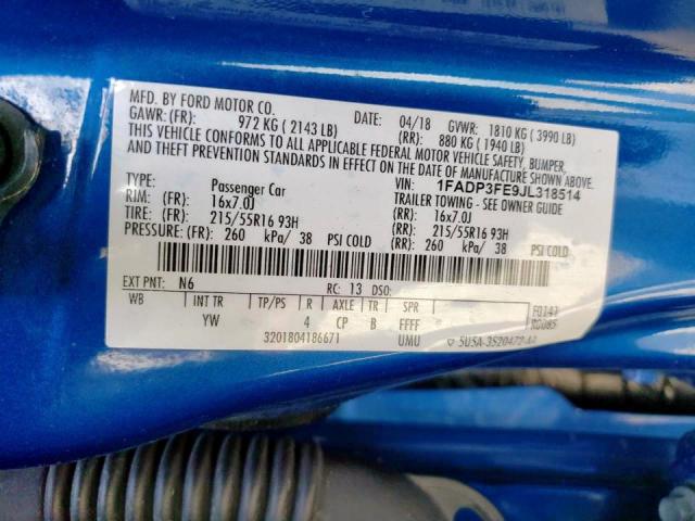 Photo 9 VIN: 1FADP3FE9JL318514 - FORD FOCUS SE 