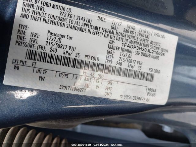 Photo 8 VIN: 1FADP3H20JL216098 - FORD FOCUS 