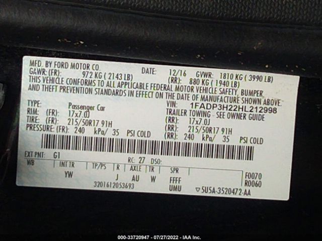 Photo 8 VIN: 1FADP3H22HL212998 - FORD FOCUS 