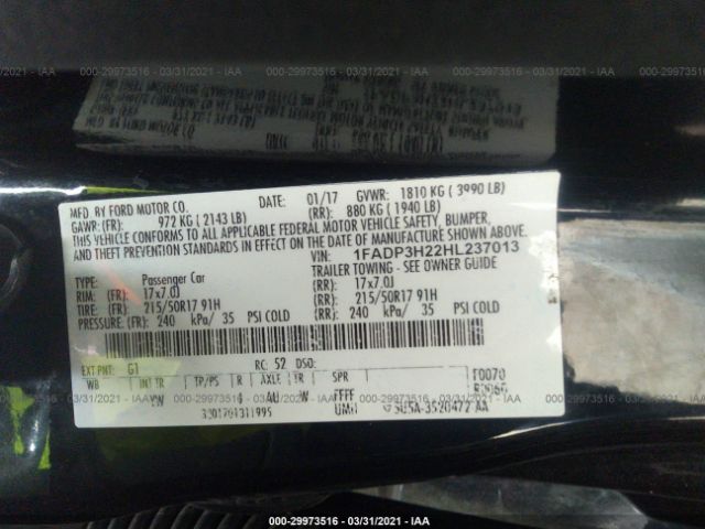 Photo 8 VIN: 1FADP3H22HL237013 - FORD FOCUS 