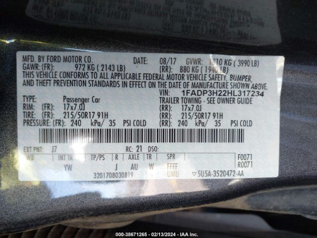 Photo 8 VIN: 1FADP3H22HL317234 - FORD FOCUS 