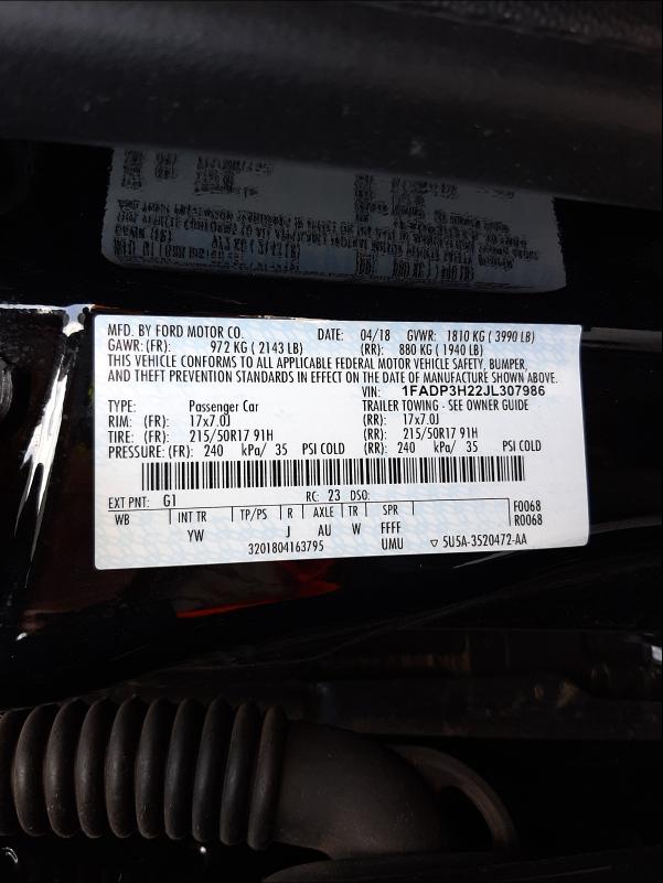 Photo 9 VIN: 1FADP3H22JL307986 - FORD FOCUS SEL 