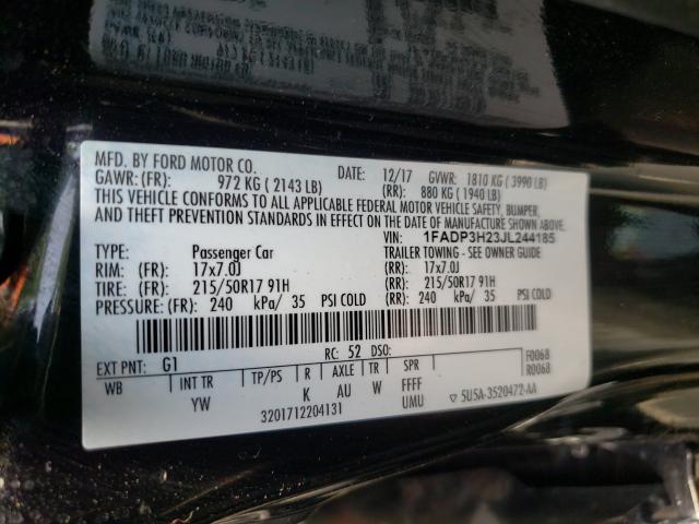 Photo 9 VIN: 1FADP3H23JL244185 - FORD FOCUS SEL 