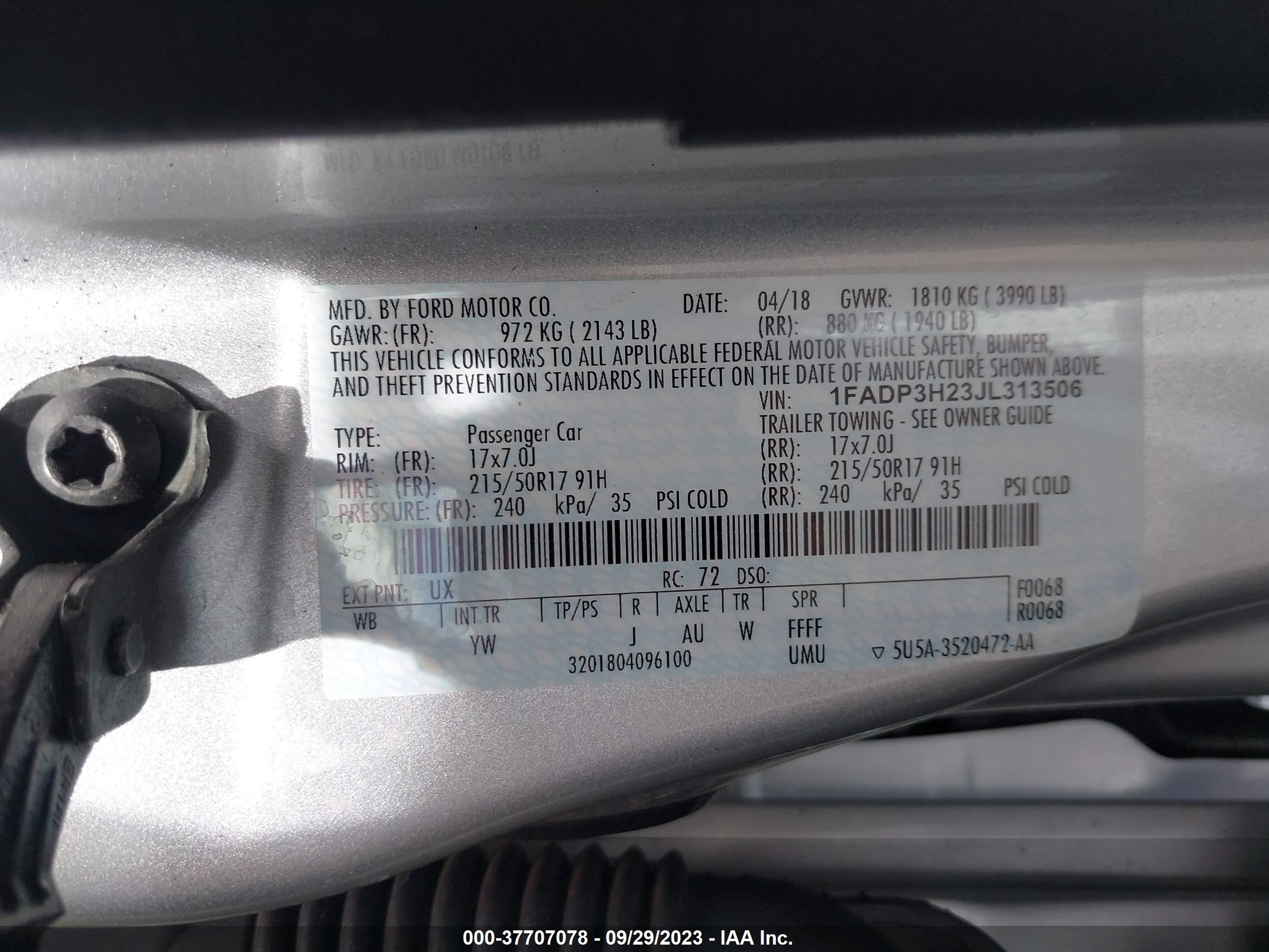 Photo 8 VIN: 1FADP3H23JL313506 - FORD FOCUS 