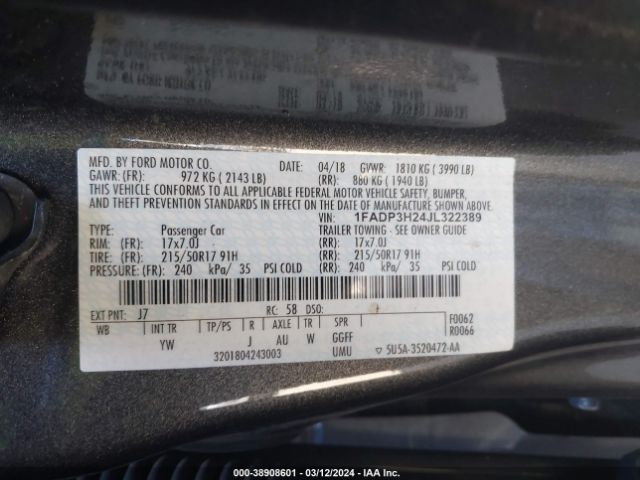 Photo 8 VIN: 1FADP3H24JL322389 - FORD FOCUS 