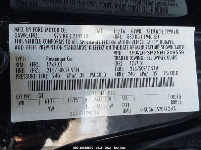 Photo 8 VIN: 1FADP3H25HL209559 - FORD FOCUS 