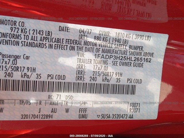 Photo 8 VIN: 1FADP3H25HL265162 - FORD FOCUS 