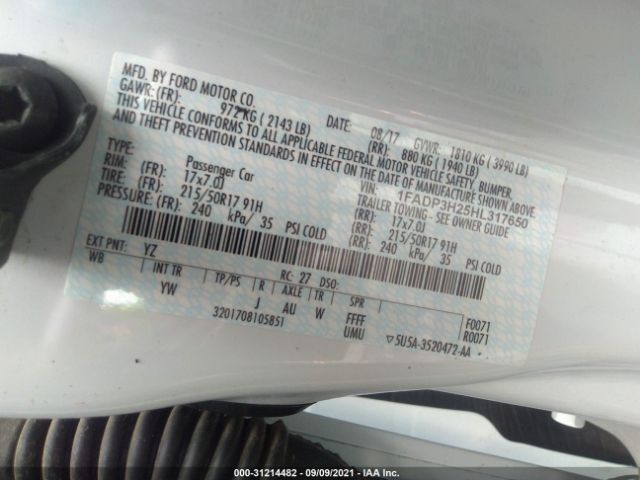 Photo 8 VIN: 1FADP3H25HL317650 - FORD FOCUS 