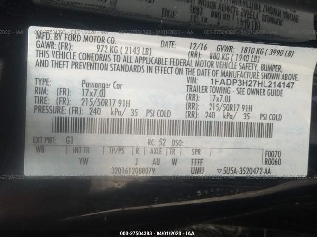 Photo 8 VIN: 1FADP3H27HL214147 - FORD FOCUS 