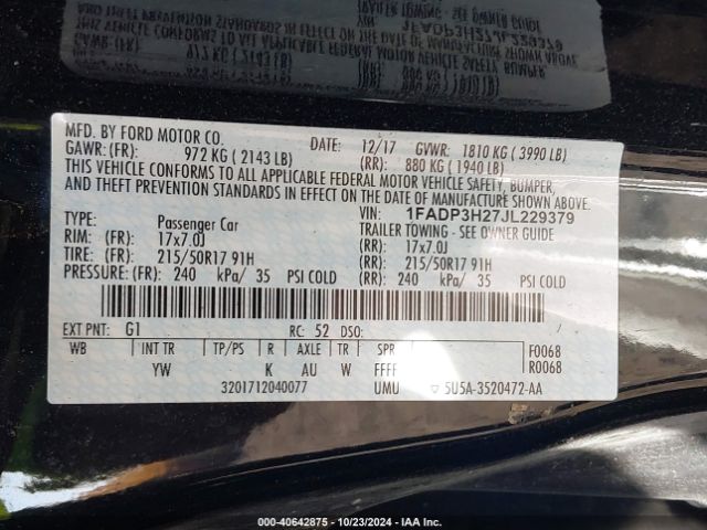 Photo 8 VIN: 1FADP3H27JL229379 - FORD FOCUS 